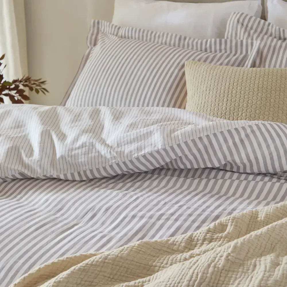 Yard Hebden Melange Mauve Stripe Pair of Pillowcases